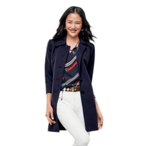 CAbi Carriage Jacket Coat 5658 Women's Large Navy Unlined Polka Dot Nautical - Picture 1 of 9